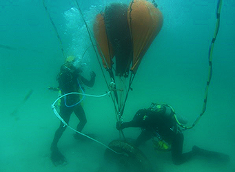 ADAS Part 2 diving student using lifting bag